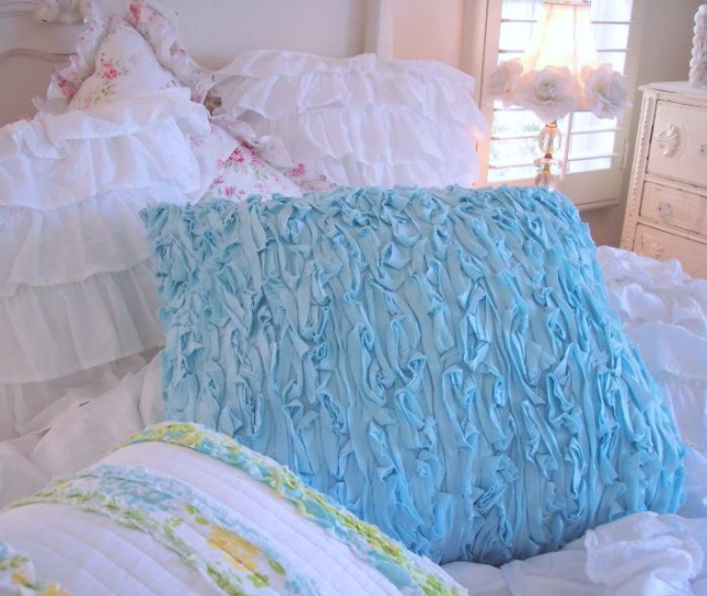 SHABBY BEACH COTTAGE CHIC BAHAMA BLUE RUFFLES EURO SHAM